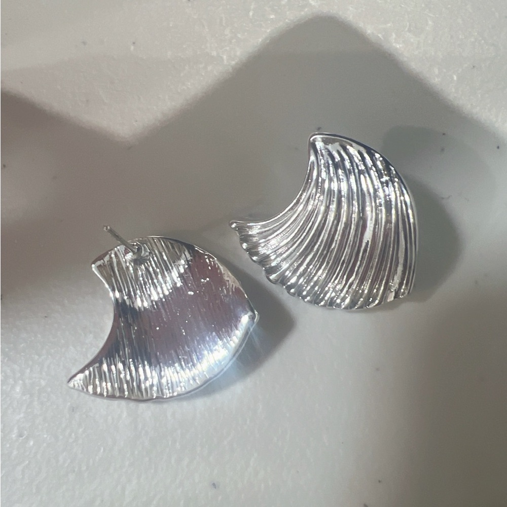 Silver Textured Earrings - Picture 10 of 10